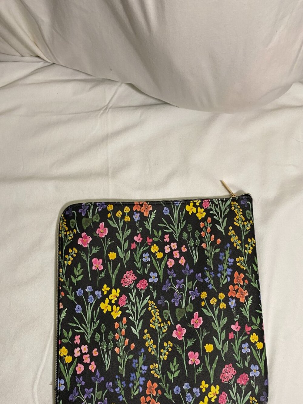 Dan Design Floral Laptop Sleeve Case Black Wildflower Zip Pouch 11x10"